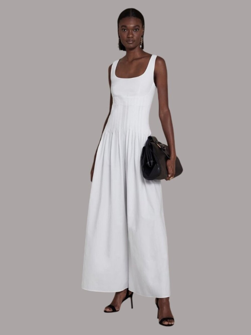 Line & Dot White Wide-Leg Sleeveless Jumpsuit With Smocked Back Size Small